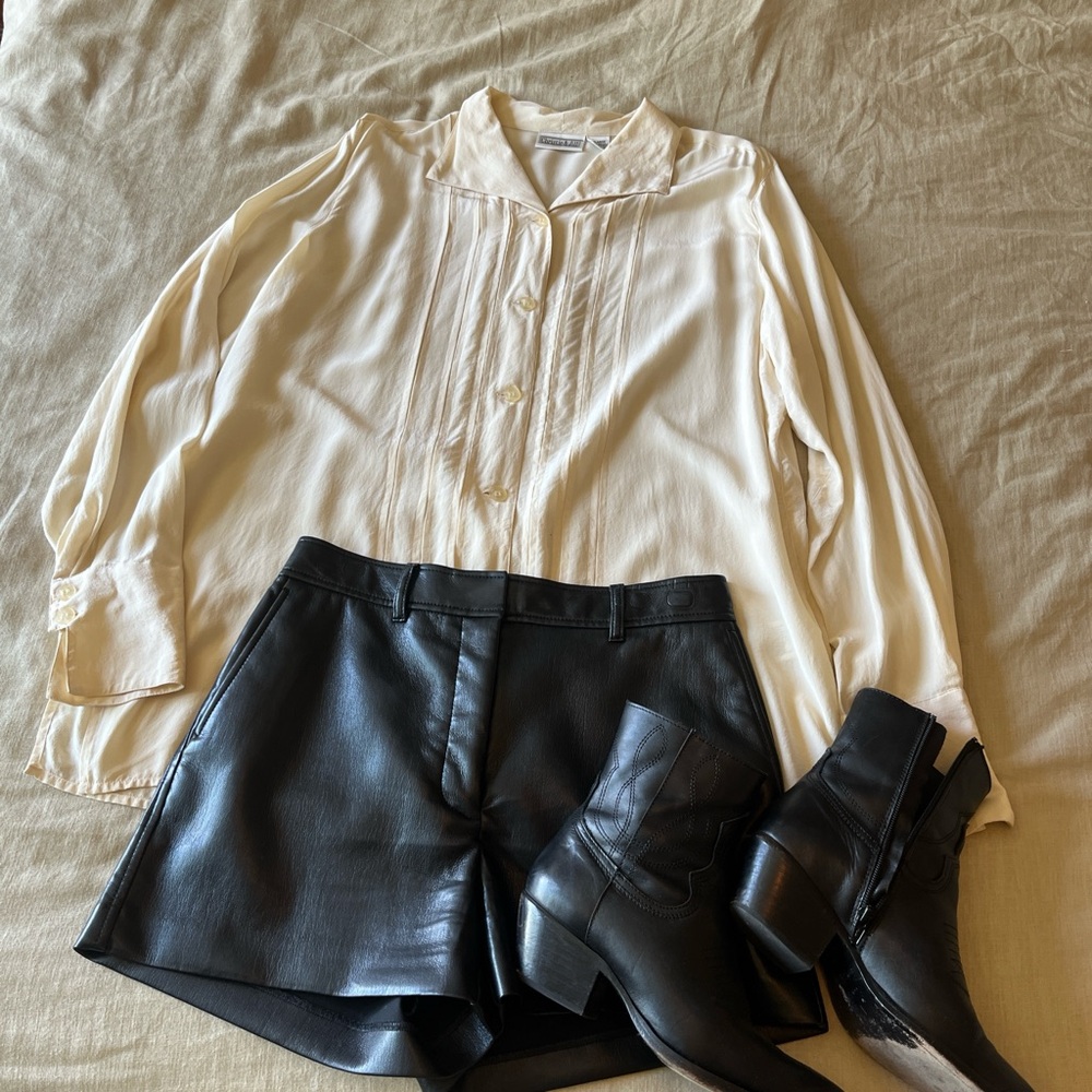 Cream pleated oversized blouse